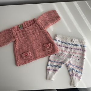 Janie & Jack Sweat pants and pink knitted sweater